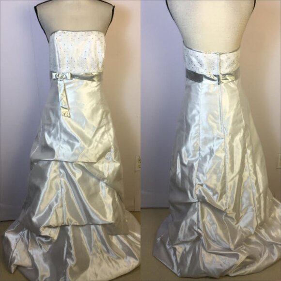 Jessica McClintock Gunne Sax Wedding Strapless Prom Dress Sz 11 White Satin Vtg - Picture 1 of 16